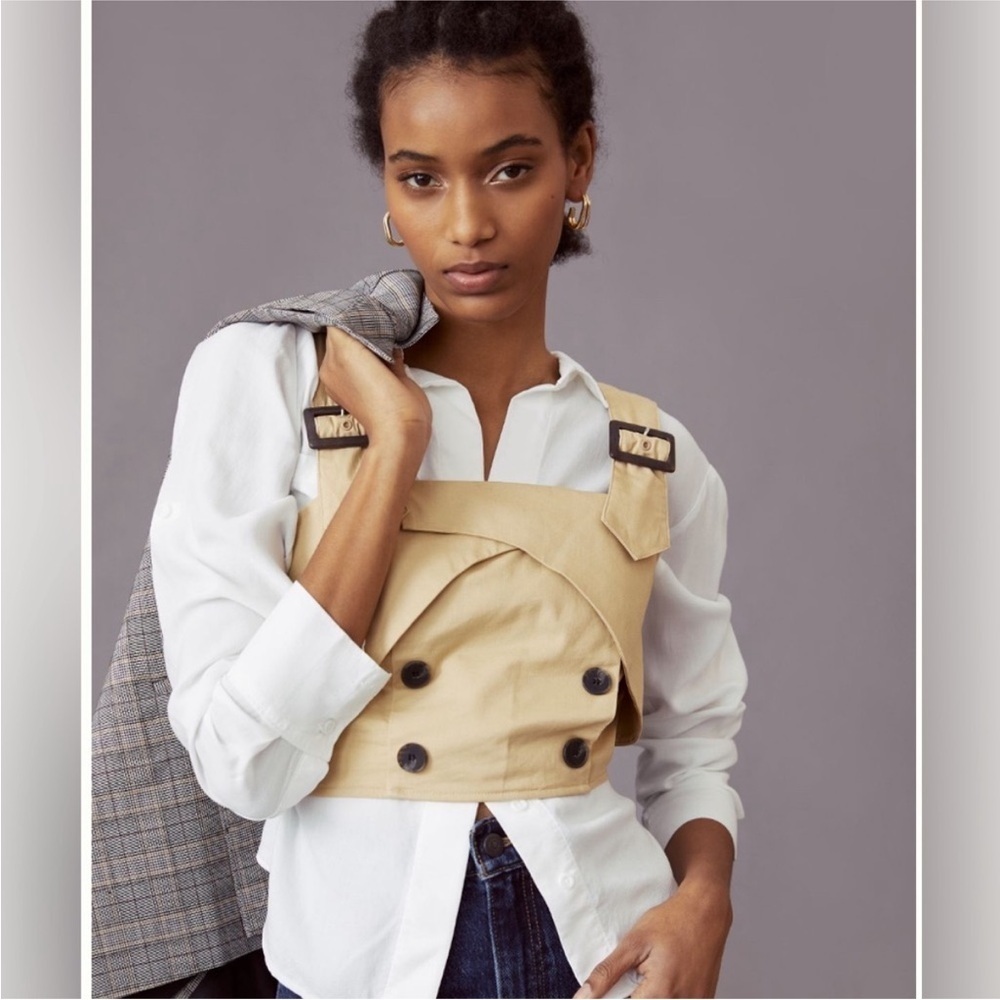 Eva Franco x Anthropologie tan crop trench vest shirt size 6